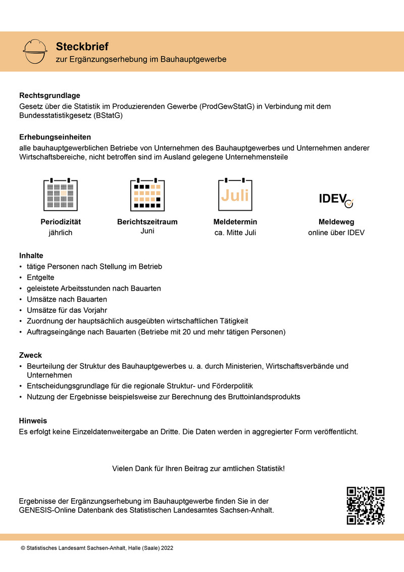 Steckbrief zur Ergänzungserhebung im Bauhauptgewerbe