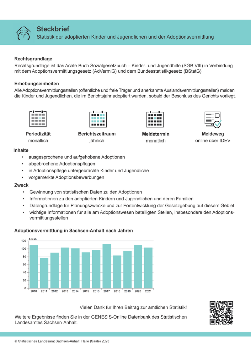 Abbildung des Steckbriefes zur Statistik der adoptierten Kinder und Jugendlichen und der Adoptionsvermittlung